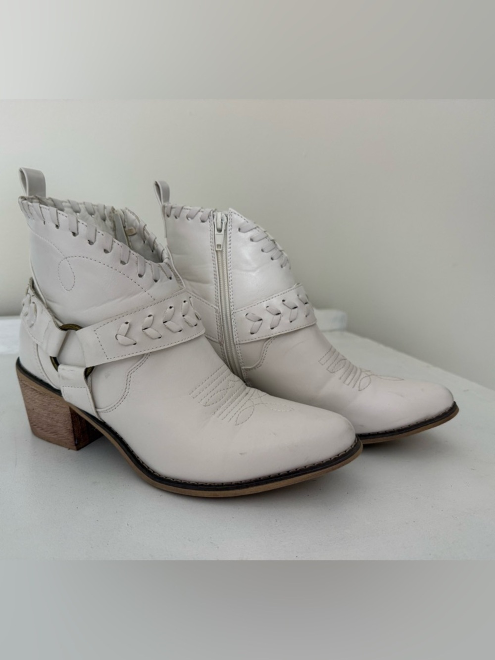 Altar'd State White Leather Western-Inspired Ankle Booties